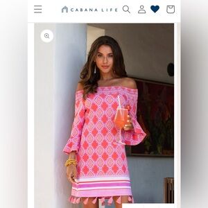 Cabana Life Coral Geo Off The Shoulder Dress